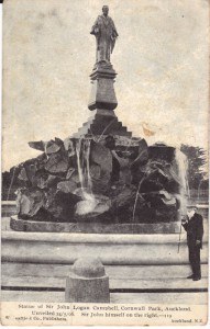 Press clipping of JL Campbell with his own memorial statue.  Photo courtesy of Timespanner.blogspot.com