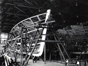 Fairmile B boats a different stages of construction.