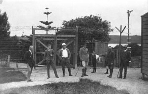 The infamous Count Felix von Luckner (with stick) in captivity on Motuihe, 1917.