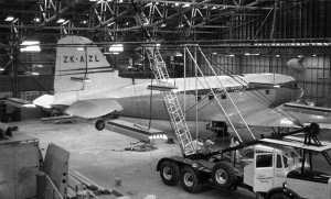 AZL undergoing maintenance in James Aviation hangar, late 50's.  Photo: James Family Archives