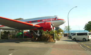 As McDonalds Taupo.  The restaurant is just past the plane, Lake Taupo beyond that.