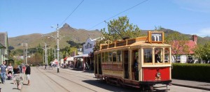 Timewarp: one of the trams glides past at Ferrymead Heritage Park.